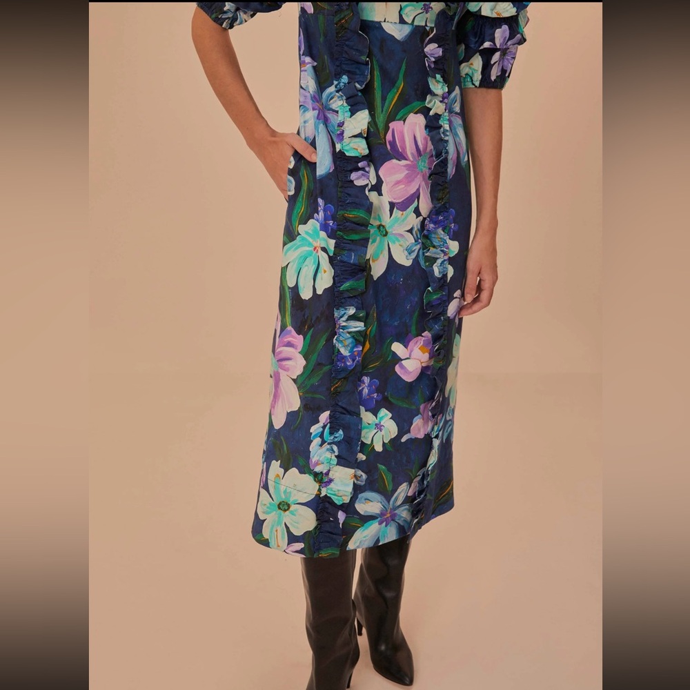 NWT FARM Rio Floraline Ruffle Short Sleeve Midi Dress - Picture 4 of 6
